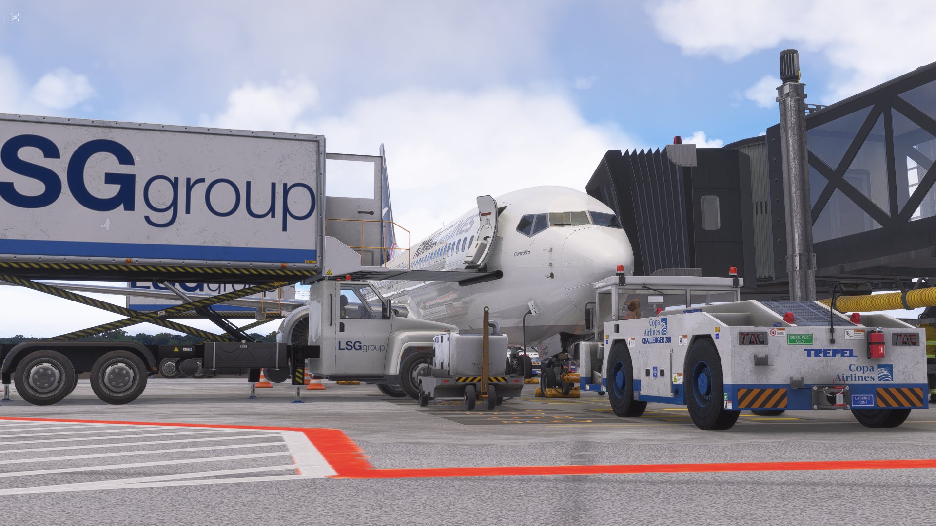 Boeing 737 Gonzalito de Roraima Airlines en puerta, con equipos de tierra y catering